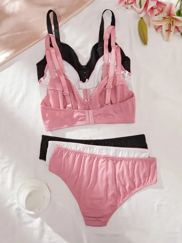 Conjunto de roupa íntima feminina plus size, sutiã push up com copo fino e suporte lateral com aro, calcinha elástica confortável