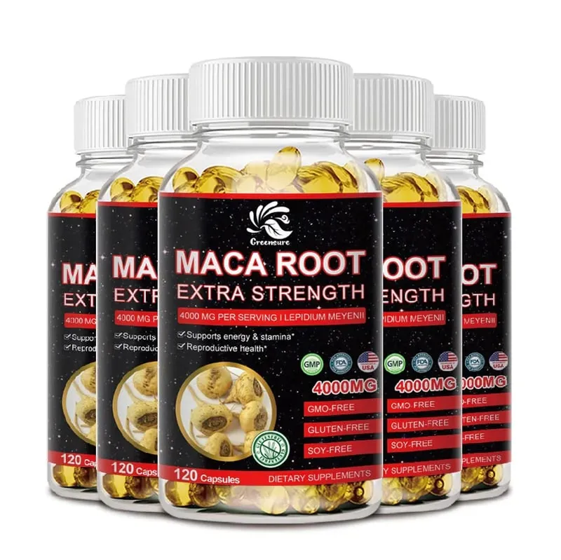 Cápsulas em pó de raiz de maca orgânica Greensure 4000 mg com suplemento de extrato de raiz de maca para homens e mulheres
