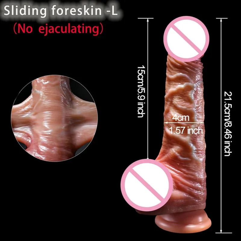 2 em 1 vibrador super realista pênis deslizante prepúcio ejaculação pau grande penetração anal masturbação feminina sexy brinquedos sexuais adultos