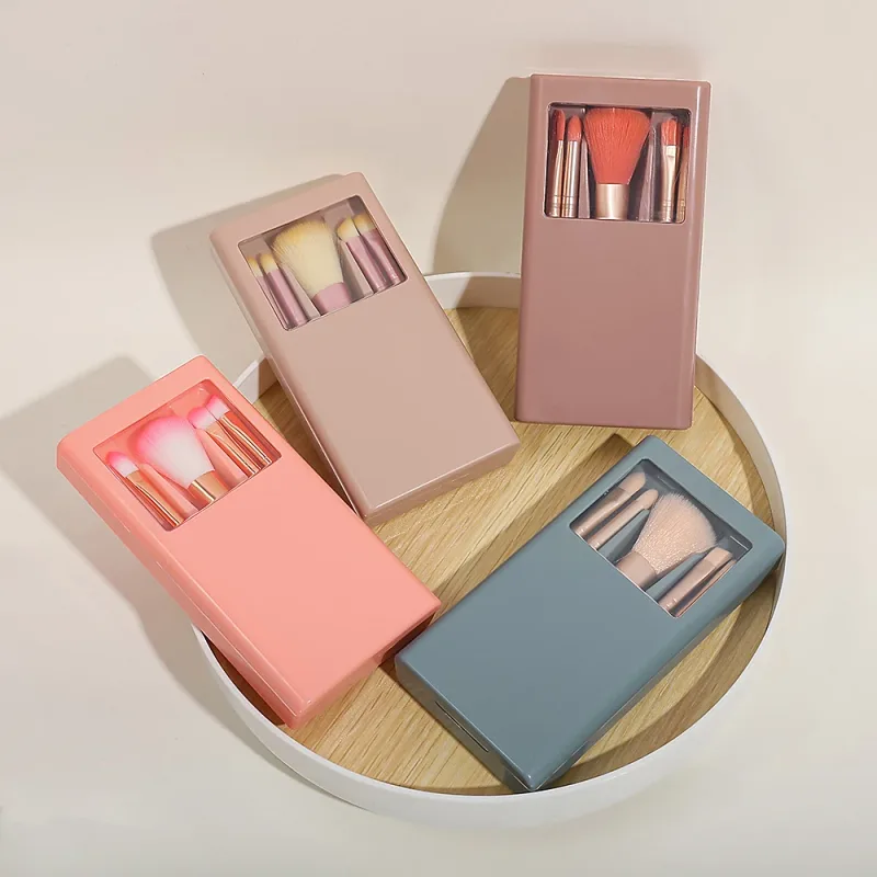 Mini conjunto de pincéis de maquiagem portátil com estojo de espelho 5pcs pincéis de maquiagem de viagem para base corretivo de sombra