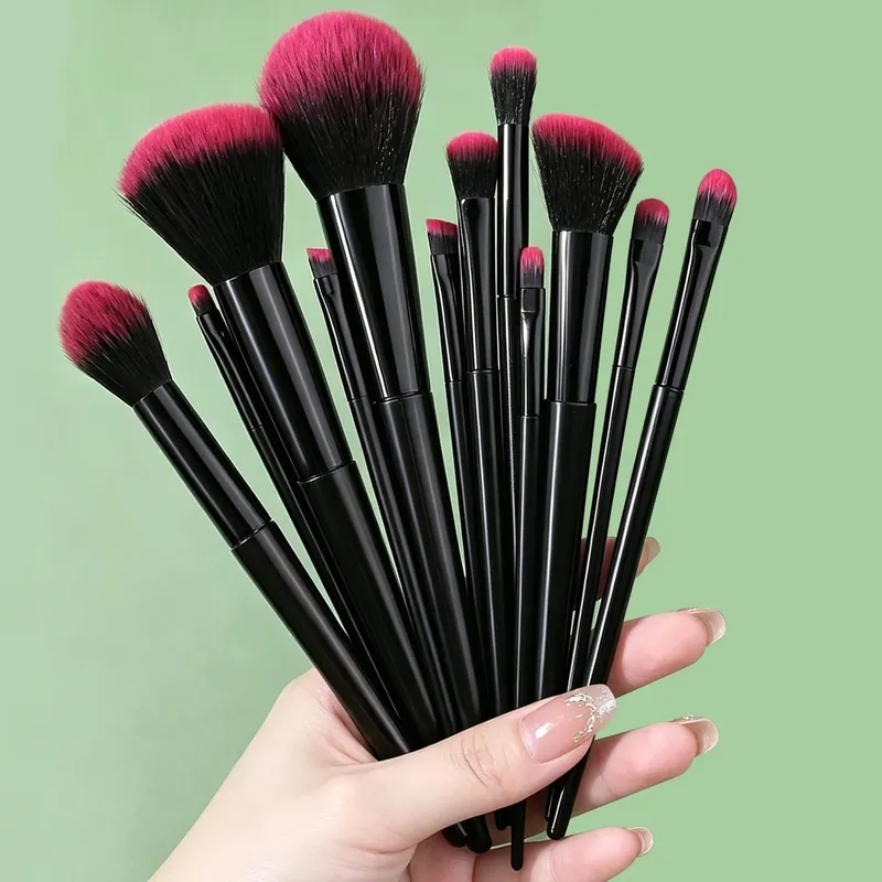 Conjunto de pincéis de maquiagem macios para iniciantes, 12/15/17 peças, pó solto, blush, sombra, uso duplo, esponja de maquiagem úmida e seca, triângulo