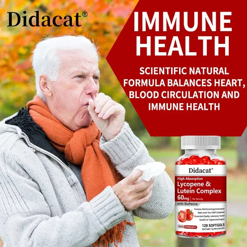 Lycopene + Lutein Complex 60mg with Bioperine Dietary Supplement for Prostate Heart & Eyes Health Antioxidant Non-GMO