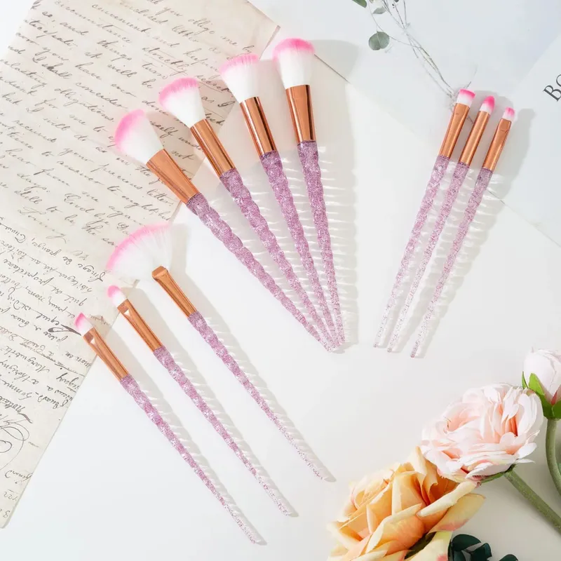 Conjunto de pincéis de maquiagem coloridos de 10 peças, cabo de cristal, pincéis corretivos, beleza, saúde, ferramentas cosméticas, ferramentas de maquiagem