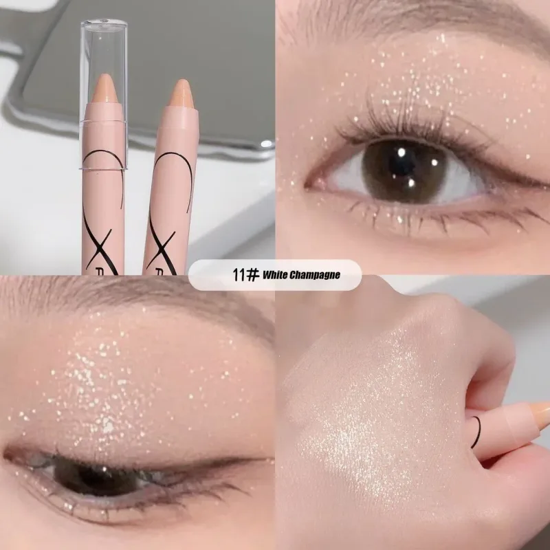 Pérola deitado seda iluminador caneta sombra de olho fosco glitter sombra vara branco perolado brilho delineador cosméticos