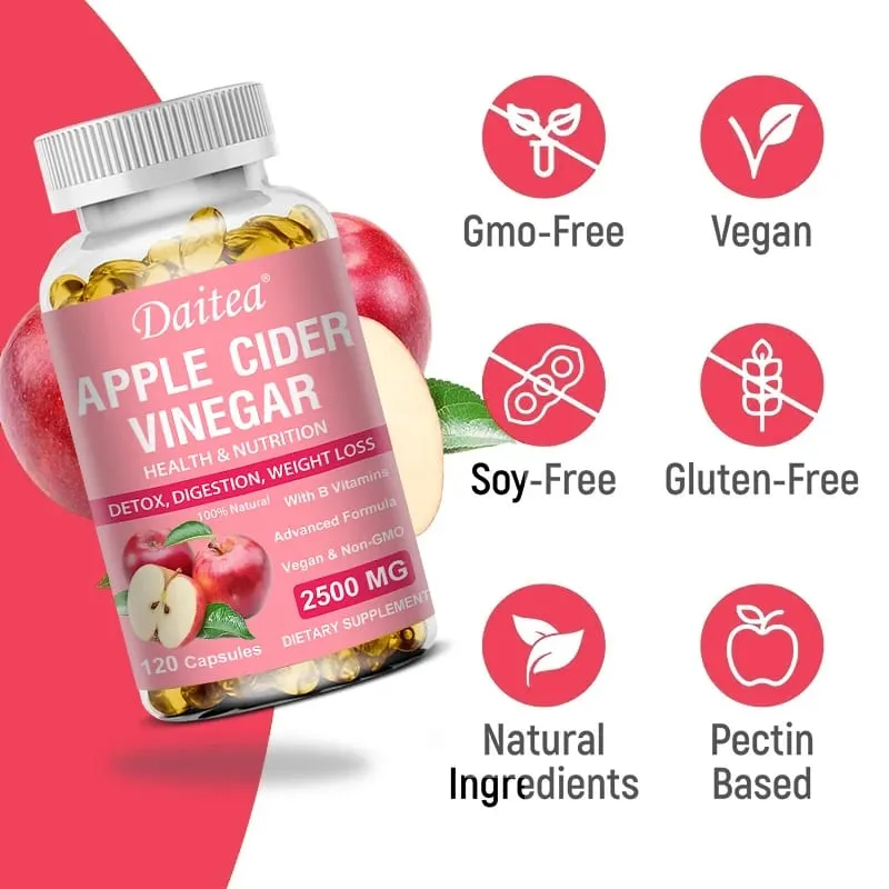 Daitea Organic Apple Cider Vinegar Capsules Healthy Weight Management Digestion Detox & Immune Soothes Gas & Bloating