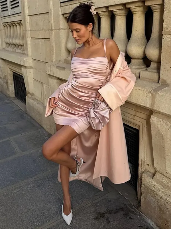 Vestido feminino cetim cinta espaguete maxi vestidos todos os lados franzidos cintura reunida bodycon emagrecimento festa à noite vestido de casamento senhora