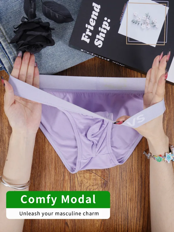Cuecas modal ultrafinas masculinas, bolsa convexa em u, cintura elástica brilhante, cor sólida, respirável, roupa íntima diária, 1 peça