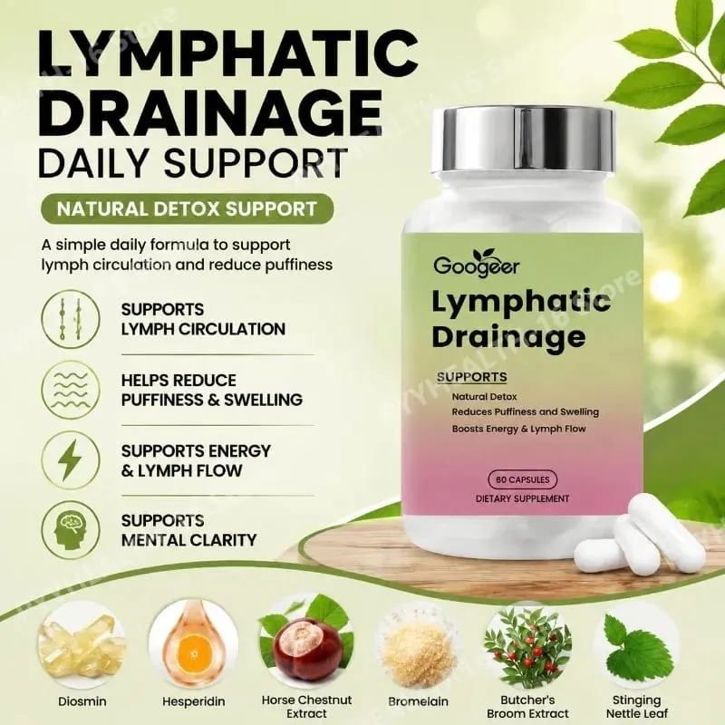 Googeer Lymphatic Support Capsules with Diosmin Hesperidin Horse Chestnut Bromelain Butcher's Broom Daily Wellness 60 Capsules