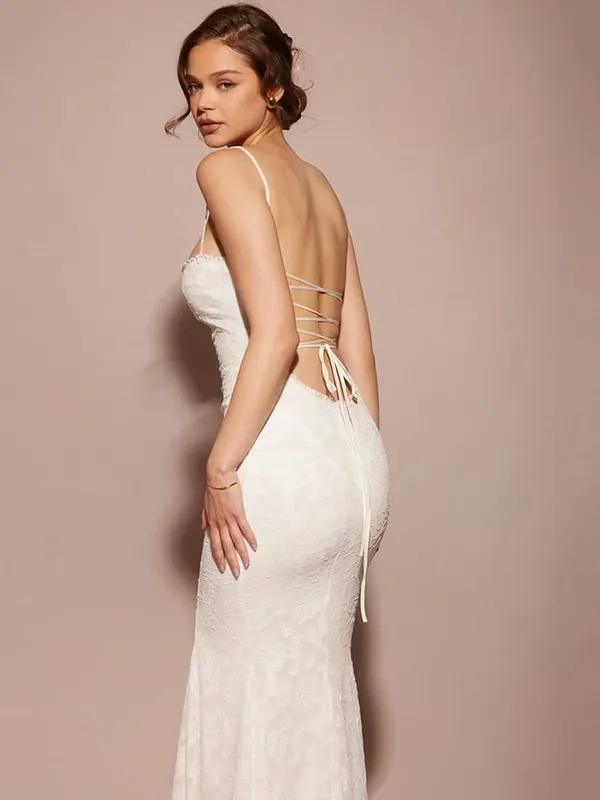 Articat-Women's Sexy Sleeveless Lace Patchwork Backless Bodycon Maxi Dress Elegant Party Club Evening Dress 2024 Summer — image 1