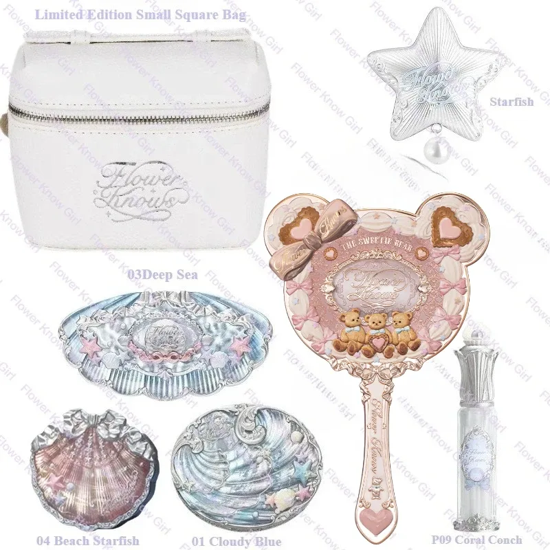 Makeup Flower Knows Shell's Jewel Mermaid Glow Set Eyeshadow Palette Blush Lip Gloss Makeup Bag Matte Glow Shimmer Primer Kit