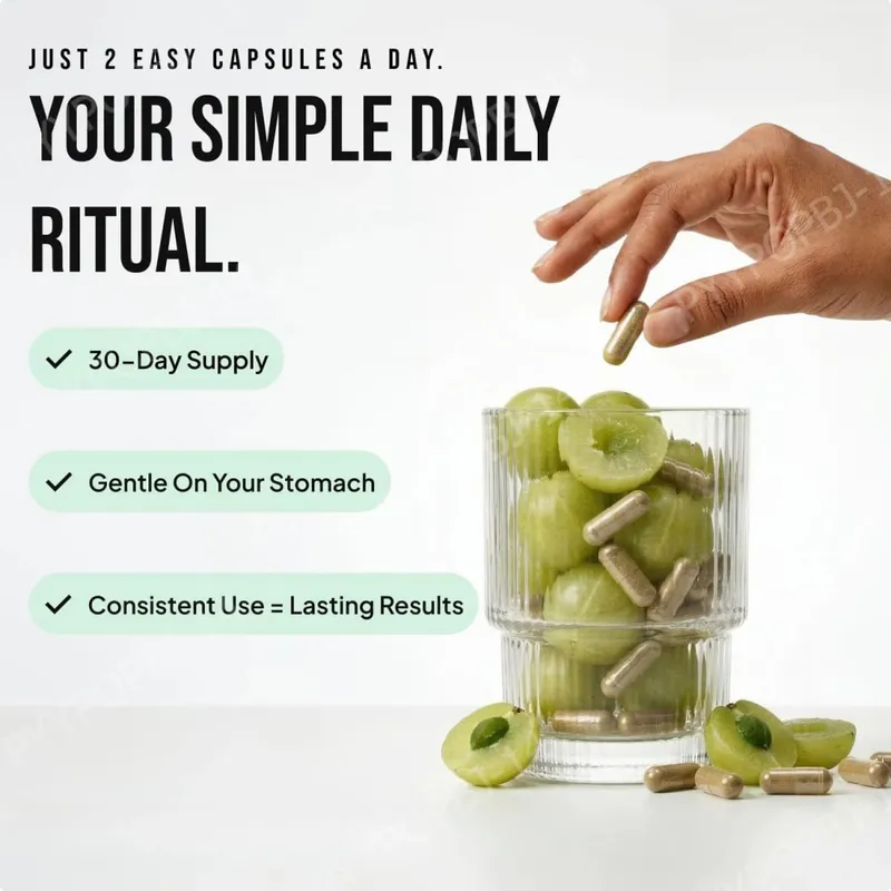 Extrato de fruta Amla 1000mg Cápsulas Suplemento de Superfruta Suporte Energético 60 Cápsulas 30 Porções Vegano Não OGM Sem Glúten