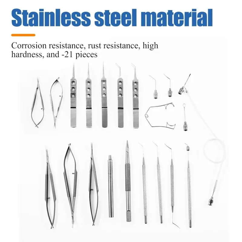 21 Pieces/set of Ophthalmic Cataract Surgical Instruments Set Stainless Steel Titanium Alloy Ophthalmic Precision Surgical Tools