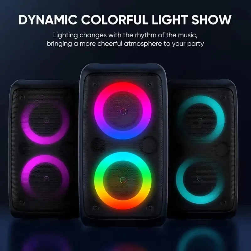 Alto-falante Bluetooth profissional grande de 9900 Hz com microfone Design portátil com subwoofer Party Box Luzes LED Compatível com BT / USB / TF / AUX / FM / TWS / MIC / EQ Funções Karaokê profissional. Presente ideal para aniversários, Natal e Ano Novo