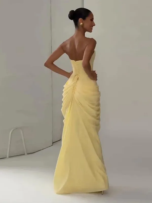 Sexy Solid Pleated Strapless Dress Lady Chic Off-shoulder Backless High Waist Split Dresses Women 2026 New Evening Party Gown — image 4