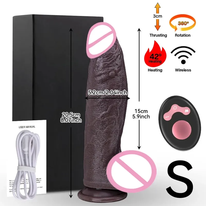 Thrusting Dildo Black Dick Elescopic Vibrating Dildo Vibrator Heating Sex Toy G-Spot Anal Stimulation Vibrating For Women