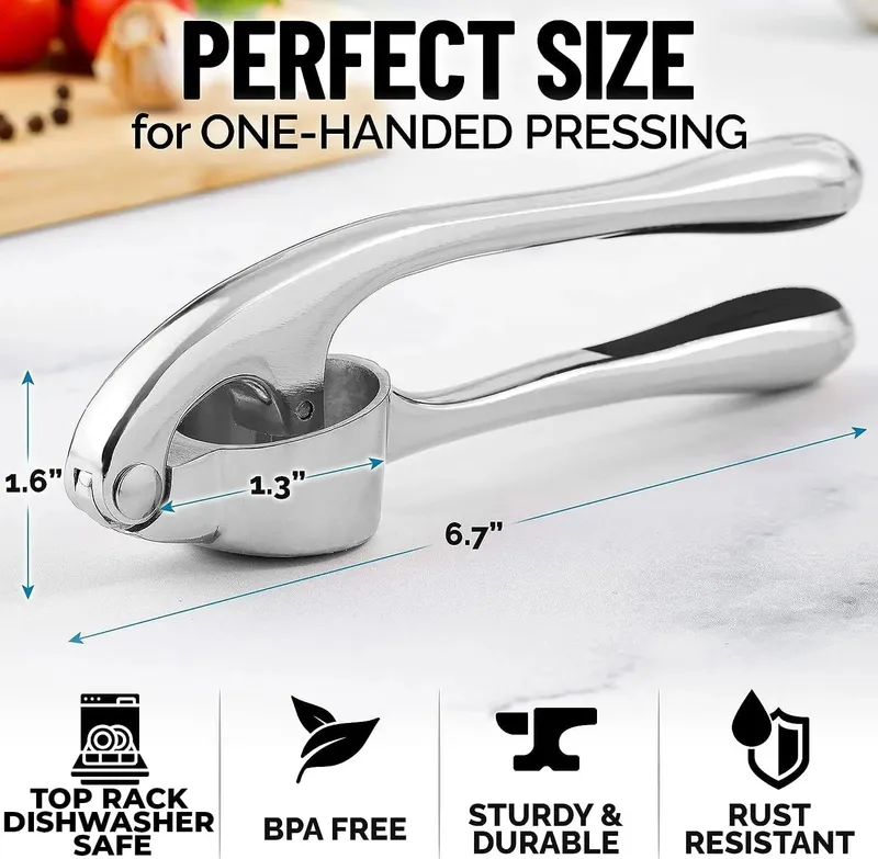 Kitchen Premium Garlic Press Rocker Crusher Dishwasher Safe Professional Garlic Mincer Grinder Tool - Easy-Squeeze Easy-Clean — image 5