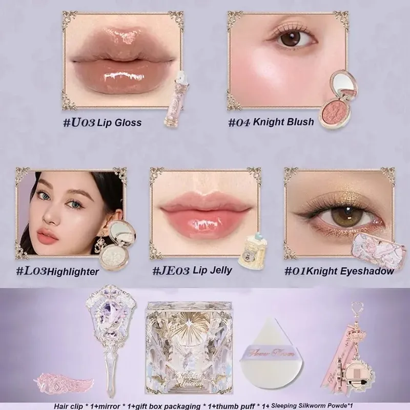 Flor sabe morango cupido caixa coleção compõem conjuntos cosméticos conjunto completo paleta pressionado pó blush batom caixa de presente