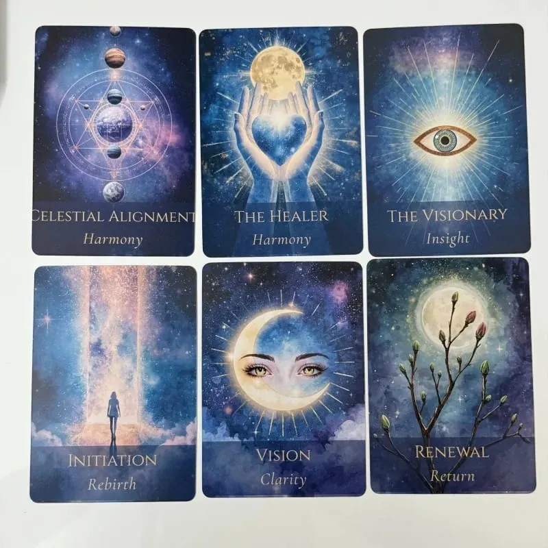 Baralho oracle da lua interna em caixa de metal, 44 cartas, jogo de tabuleiro de adivinhação, cartas oracle com guia de instruções