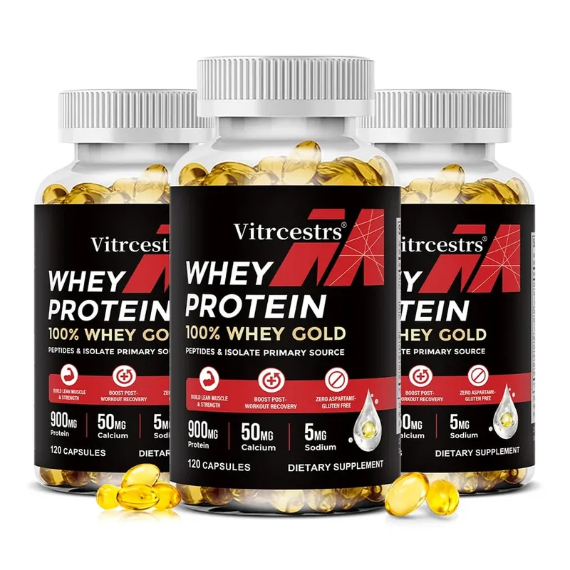 Cápsulas de concentrado de proteína de soro de leite - 900mg de proteína, recuperação pós-treino, saúde muscular e imunidade, sem glúten, não OGM