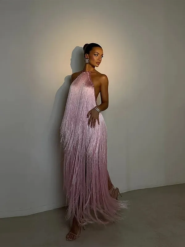 Fest Damekjole Halter Ærmeløs Rygløs kvast Solid Kvinde lange feriekjoler 2026 Sommermode Elegant Lady Robe — image 2