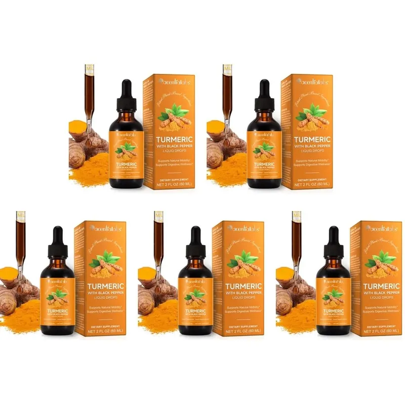 Acentialabs Cúrcuma com Gotas Líquidas de Pimenta Preta para Resposta Inflamatória Natural Suporte 1340 Mg Extrato de Cúrcuma 60 ML