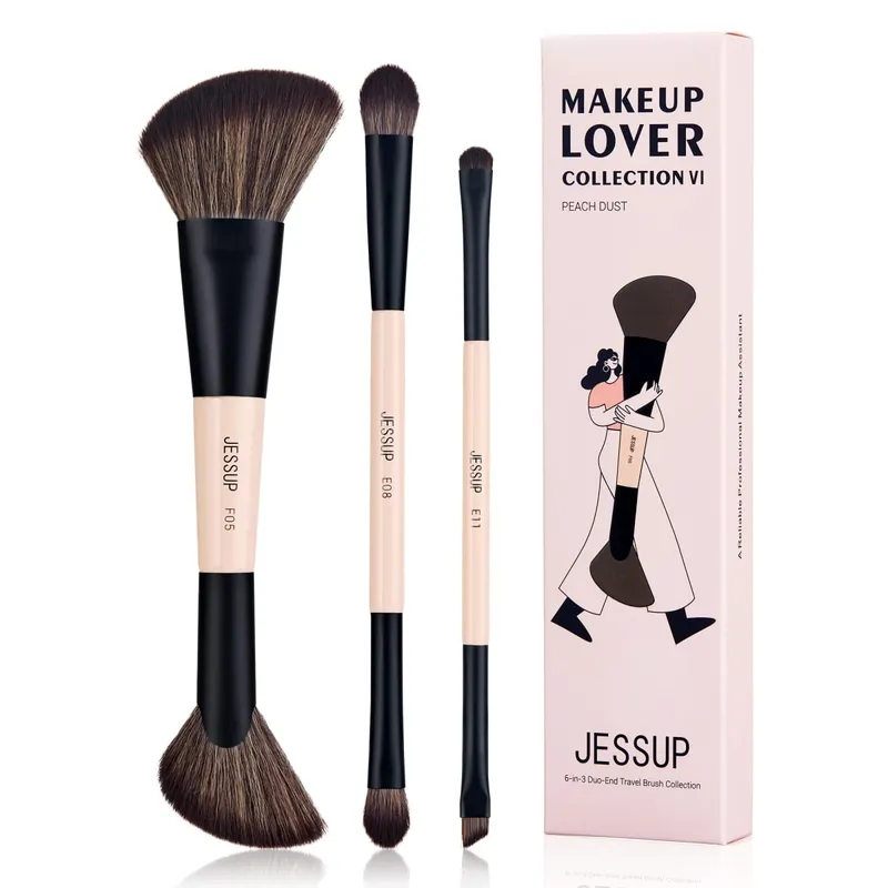 Jessup pincéis de maquiagem conjunto 3/5/7 pçs dupla face escova de maquiagem fundação sombra em pó mistura crueldade-livre pêssego poeira t600