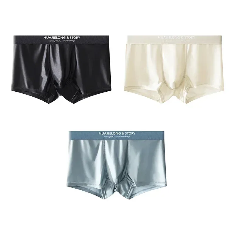 1/3 pçs masculino fresco gelo seda boxers shorts verão cetim-como sólida cuecas pele amigável malha respirável virilha roupa interior masculina