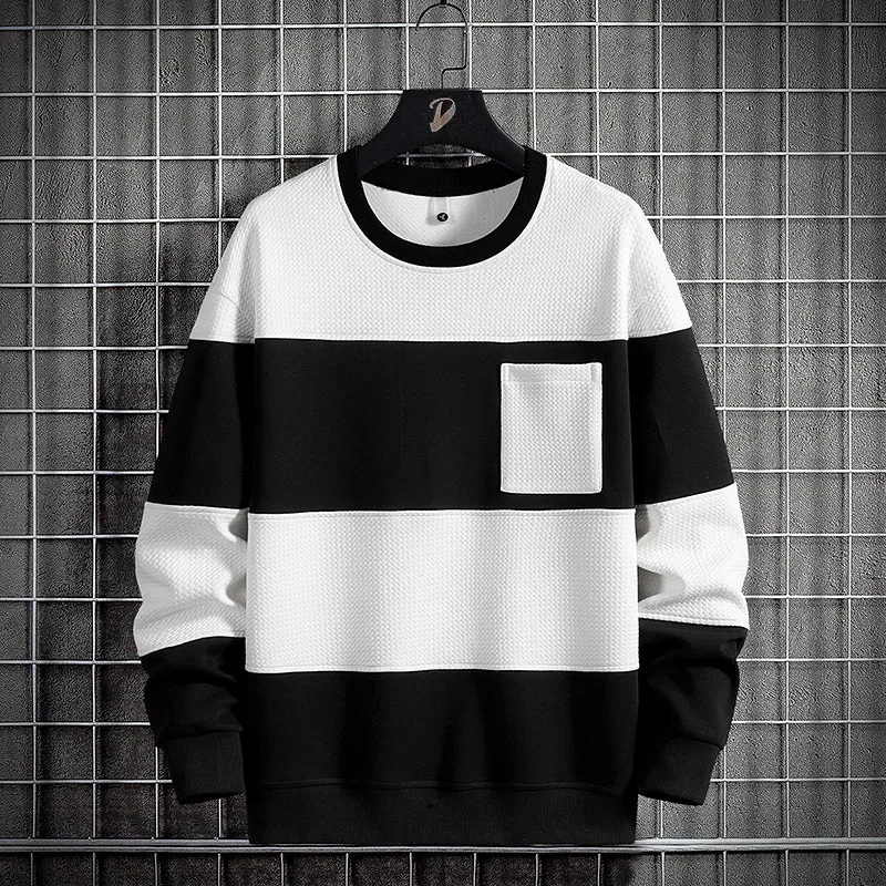 2024 Spring Men Stripe Sweatshirt Cotton Oversized Hoodies Men Long Sleeve O-Neck Pullovers Male Streetwear Fashion Tops 6Xl 8Xl