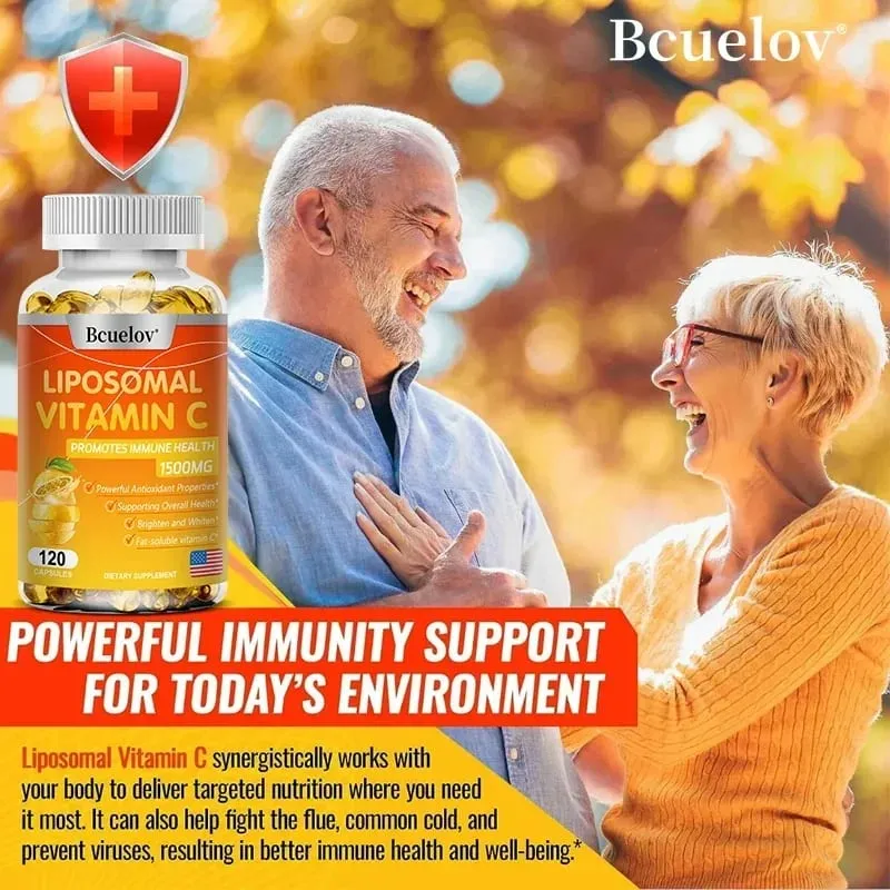 Cápsulas lipossomais de vitamina C, poderoso antioxidante, promove a produção de colágeno e apoia a saúde da pele 1500mg