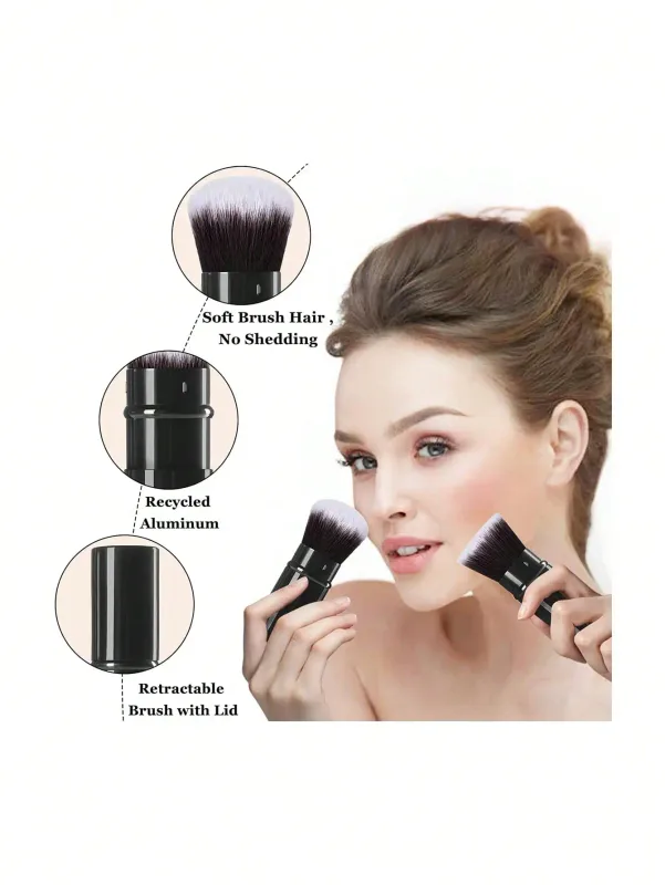 1-2 pincéis de maquiagem telescópicos, pincéis de maquiagem para base kabuki de viagem, pincéis de blush facial são usados ​​para misturar blushes líquidos