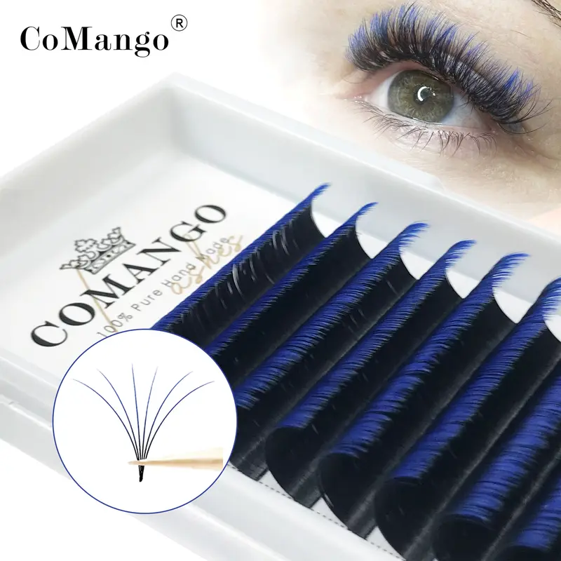 CoMango 輕鬆扇形漸層紅綠藍紫色睫毛延長漸層假眼彩色睫毛化妝工具