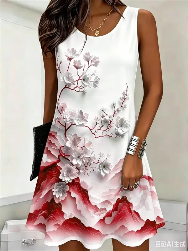 Padrão de flor feminino mini vestidos verão sem mangas 3d floral impresso estilo rua senhoras vestido 3xl plus size solto vestido casual