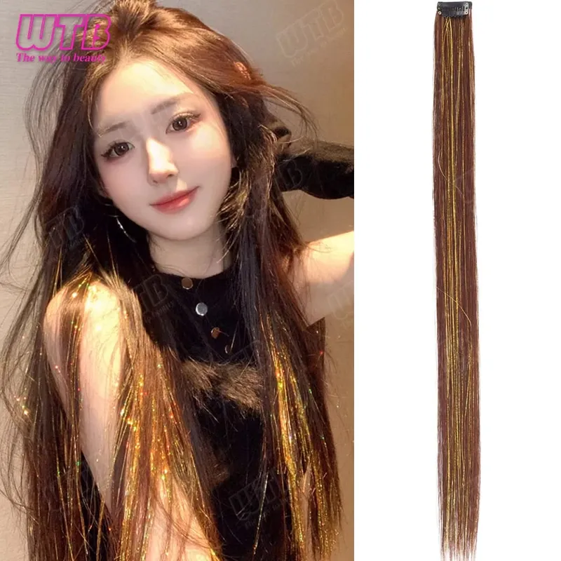 Peruca de extensão de cabelo sintético bb clip estilo destacado laser seda peruca de extensão de cabelo reto adequado para uso diário feminino