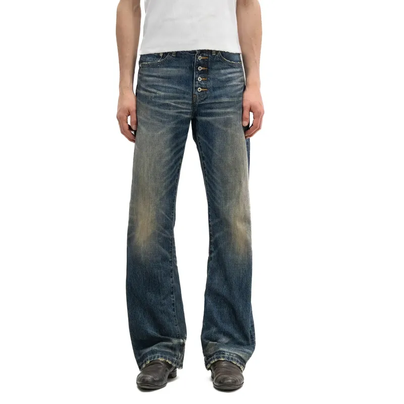 Jeans Button-Fly Cat-Whisker Plissado Indigo Selvedge Bootcut