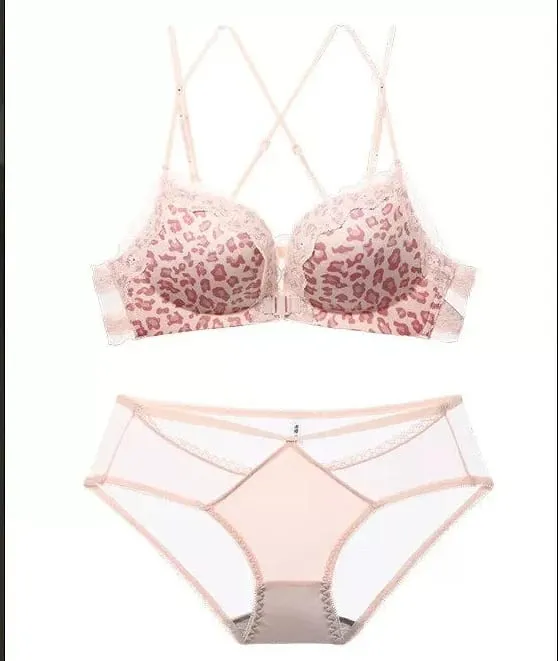 Feminino leopardo fechamento frontal push up sutiã pequeno busto anti derramamento suporte lateral sexy sutiã traseiro tamanho 32-38abc roupa diária lingerie