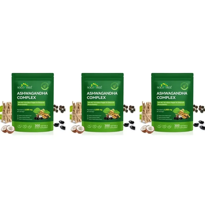 Solo Tree Ashwagandha Complex Softgels Suporta Alívio do Estresse Calma Clareza Mental Foco com Óleo MCT e Pimenta Preta 300 Softgels