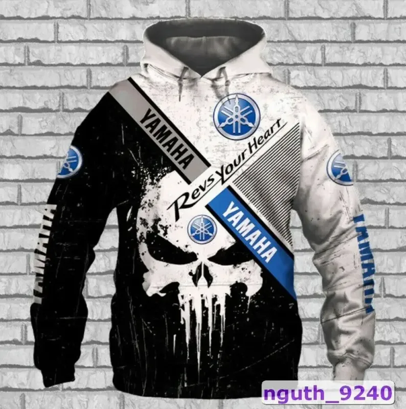 Camisa pulôver masculina com capuz para motocicleta com impressão 3D da Yamaha, adequada para uso na rua e passeios de motocicleta