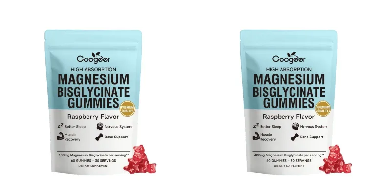 Gomas de bisglicinato de magnésio 400mg Sabor de framboesa apoia a saúde óssea e a função muscular Suplemento dietético para adultos Contagem de 60