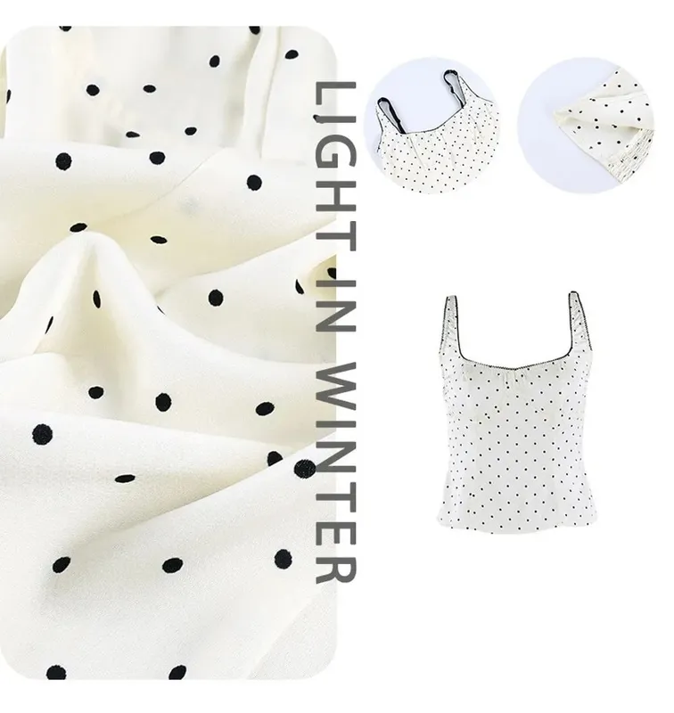 Sexy Spaghetti Strap Polka Dot Tank Top Square Neck Slim Cropped Sleeveless Silk Vest Off-shoulder Lace Camis Female