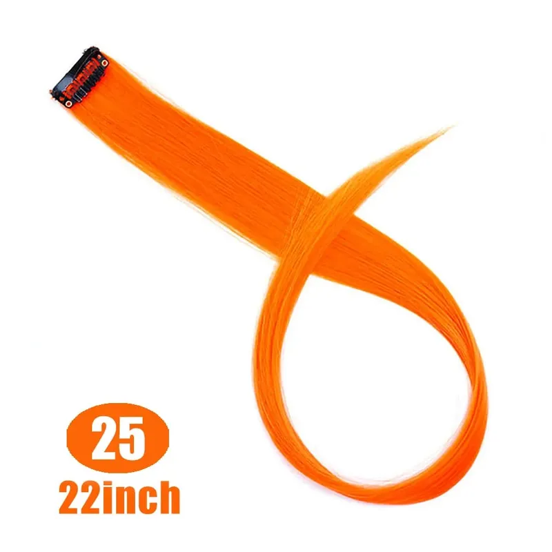 22 "sintético longo reto arco-íris destaque extensões de cabelo colorido clipe em uma peça ombre rosa roxo verde amarelo para wome