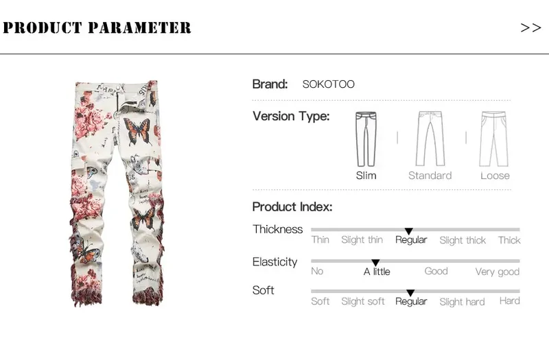 Homens borboleta impressão jeans jeans padrão de flor branco estiramento algodão calças finas borlas multi bolsos carga boa qualidade