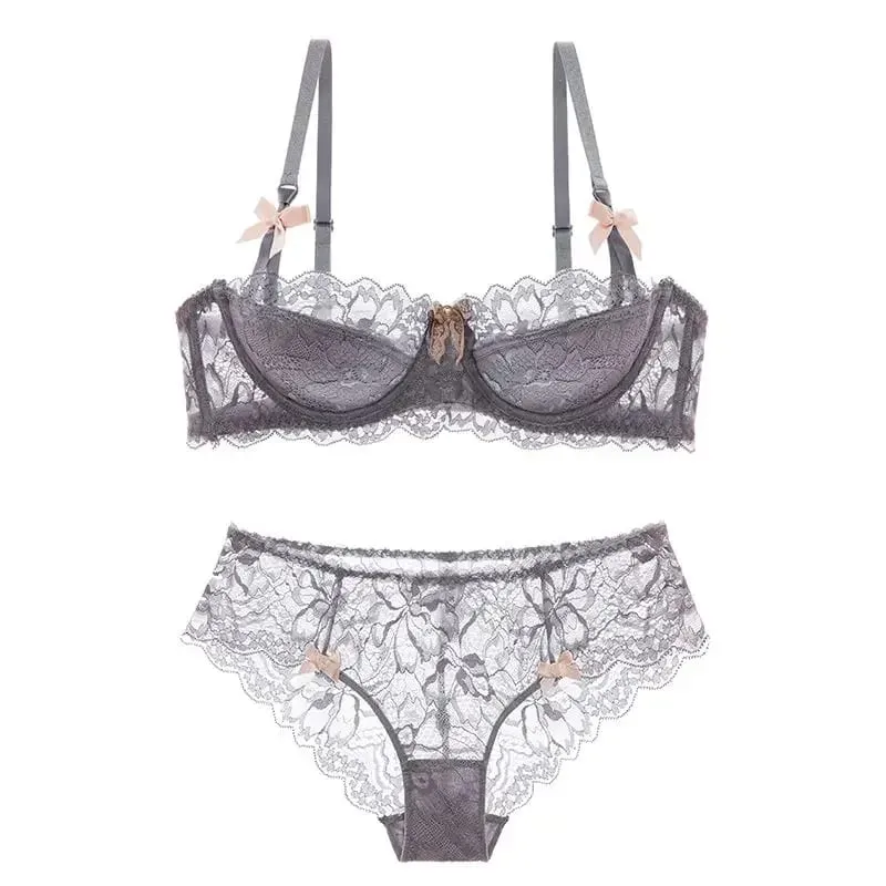 Rabbit Ear AB Cup Pure Desire Girl Bra Set | Pull-up Bra with Bow | Breathable French lace Bra | Anti-slip Cup Date Night