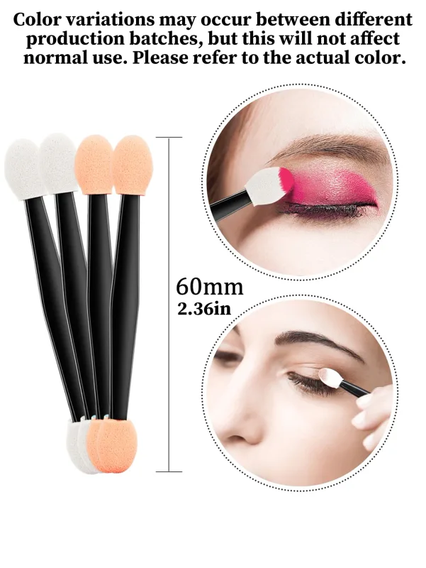 200/50/20 Double-Ended Eyeshadow Applicators Disposable Eye Makeup Brushes Double-Sided Sponge Applicators Suitable for Women and Girls (Black Nude White)
