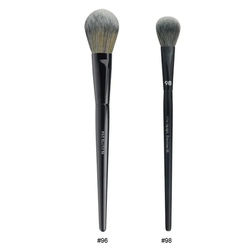 2 pçs/set Pro Preto Pincéis de Maquiagem Cabelo Sintético Pó Sombra Mancha Destaque Fundação Airbrush Difusor Make Up Brush