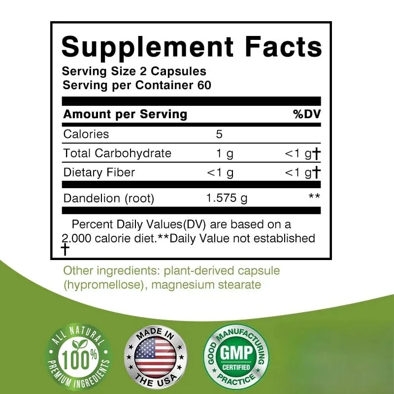 Dandelion Root Extract Capsules for Liver Detox Protection Liver Support Strong Immune System Normal Blood Pressure & Sugar — image 2