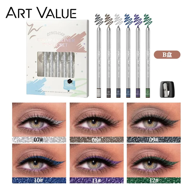 ART VALUE 6 Color Matte Eyeliner Pencil Makeup Sets Easy Coloring Sweat Proof Eyeshadow Pencil Lasting Shimmer Eyeliner Cosmetic