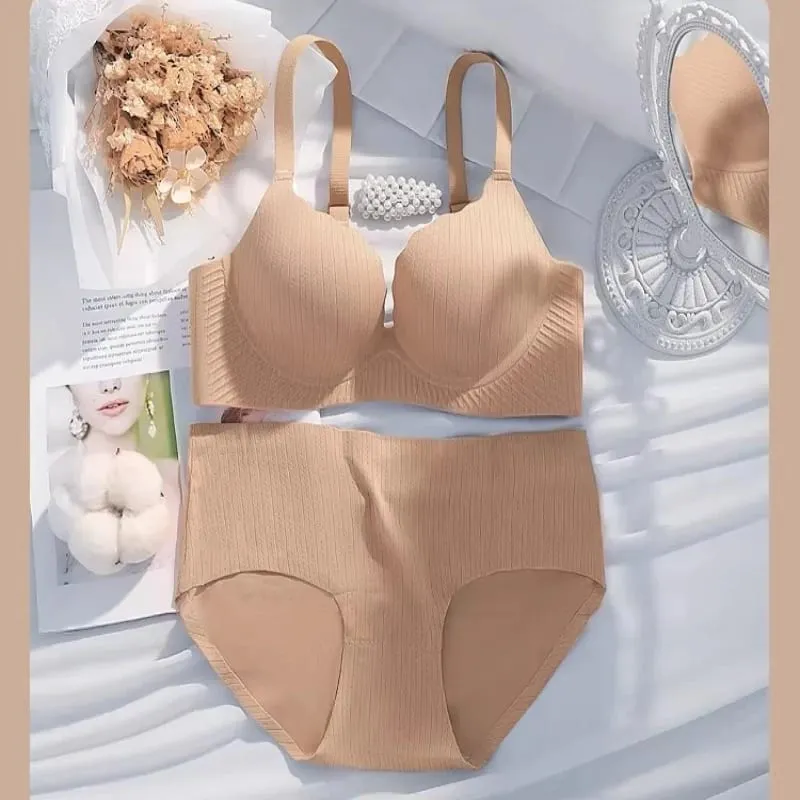 Feminino sólido grosso acolchoado wirefree sutiã conjunto sem costura conforto coleta lingerie push up suporte elegante ajuste para busto menor diariamente