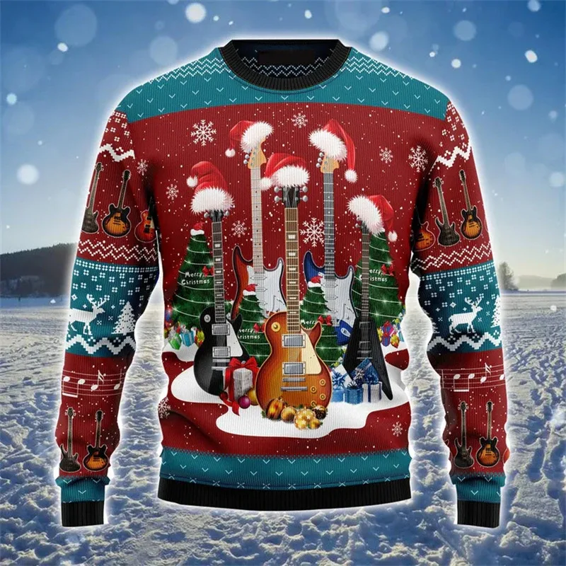 Novo 2026 suéter feio de natal masculino papai noel padrão pullovers feminino 2026 ano novo feliz natal tripulação pescoço camisolas