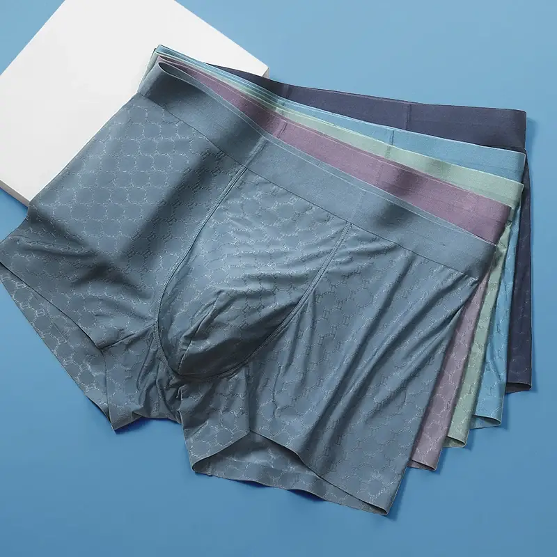 Cueca boxer masculina de seda gelada, cueca boxer fina respirável de verão, sem costura, cueca boxer para meninos