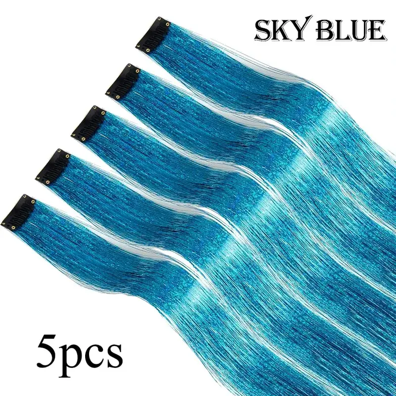 Atacado 5 unidades/pacote espumante brilhante extensões de cabelo clipe em brilho brilhante cabelo enfeites arco-íris brilhante brilho cabelo ouropel rosa/vermelho